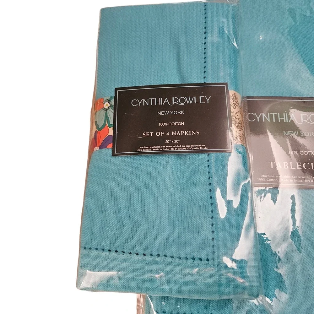 Cynthia Rowley‎ Tablecloth and Napkins Set 60 x 90 Oblong Blue Turquoise New